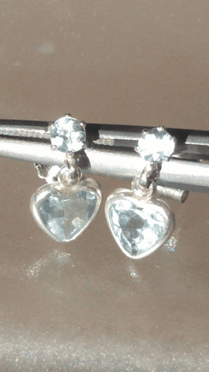Aquamarine Heart Dangle Stud Earrings 1.45ct Sterling Silver - Gems by Gigi