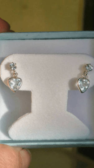 Aquamarine Heart Dangle Stud Earrings 1.45ct Sterling Silver - Gems by Gigi