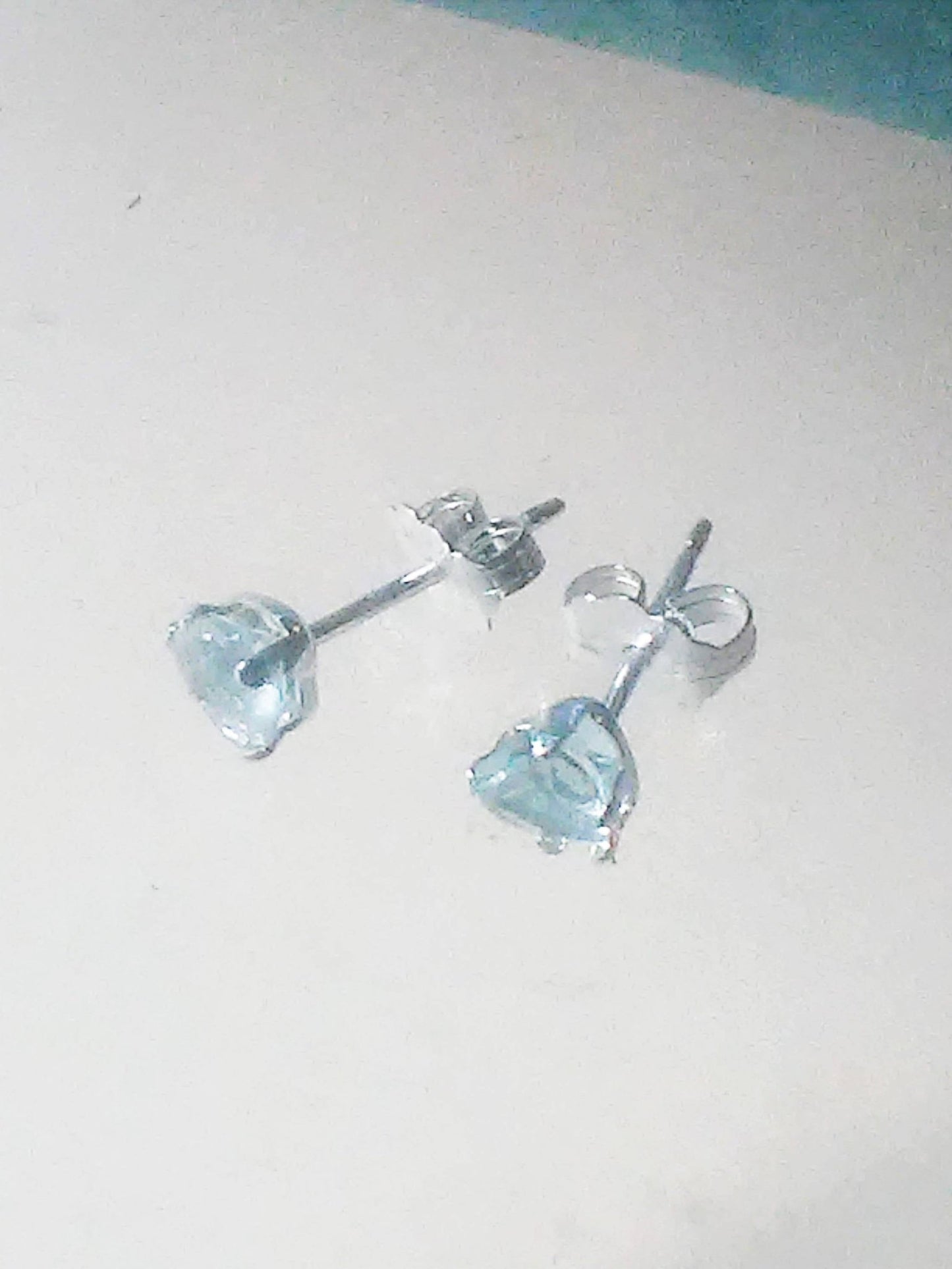 Aquamarine Stud Earrings Heart Shaped Sterling Silver - Gems by Gigi