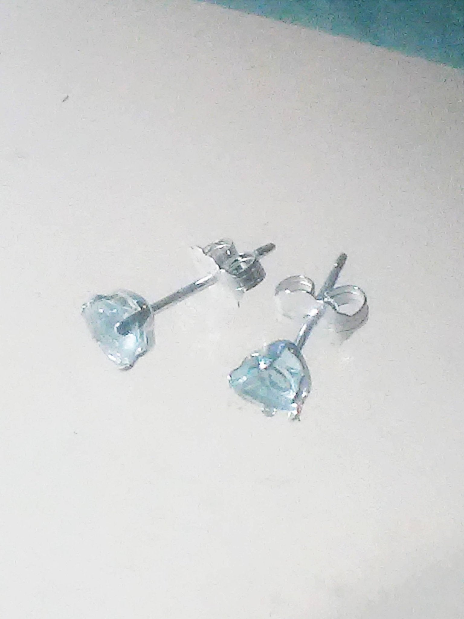 Aquamarine Stud Earrings Heart Shaped Sterling Silver - Gems by Gigi
