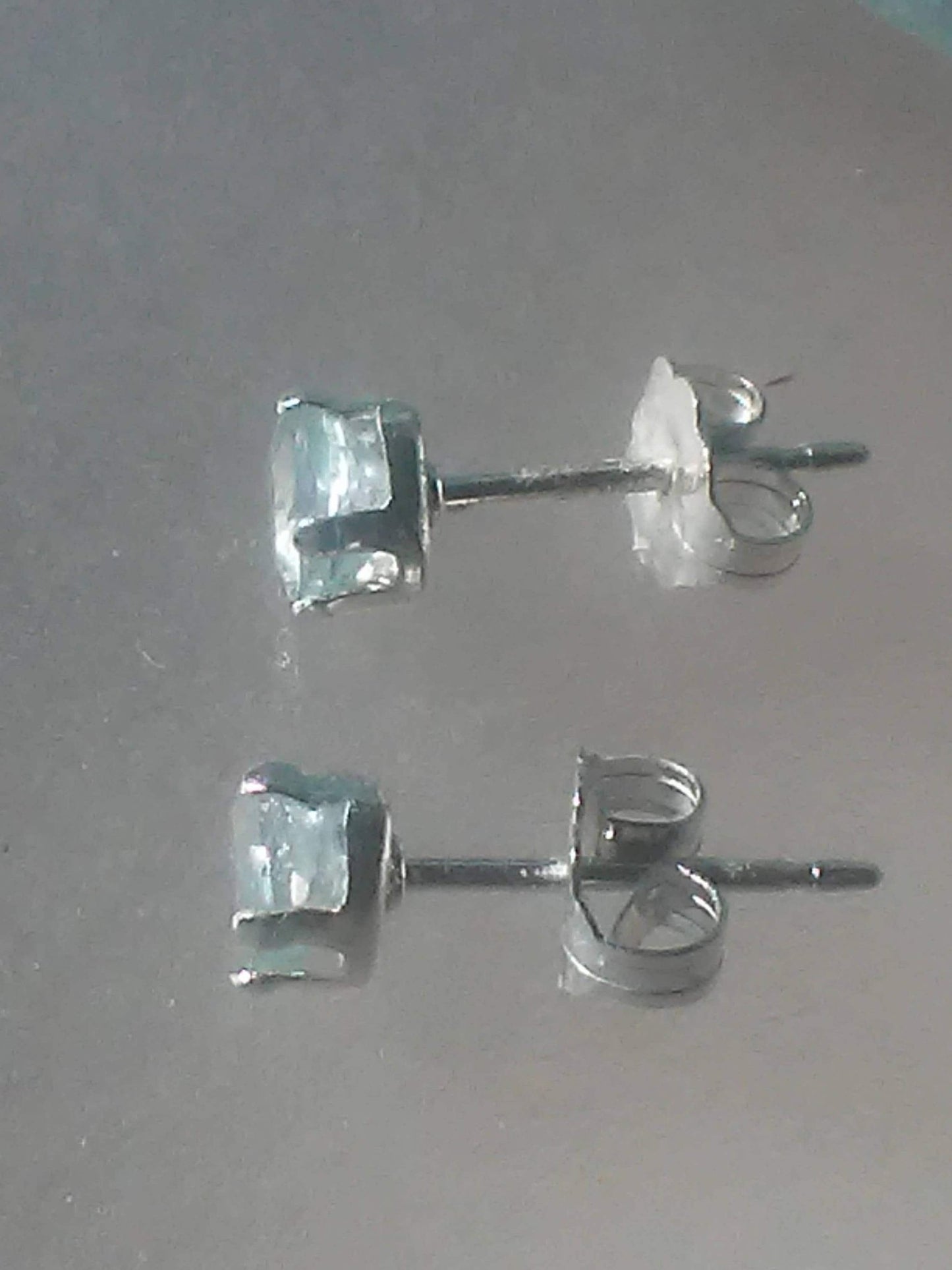 Aquamarine Stud Earrings Heart Shaped Sterling Silver - Gems by Gigi
