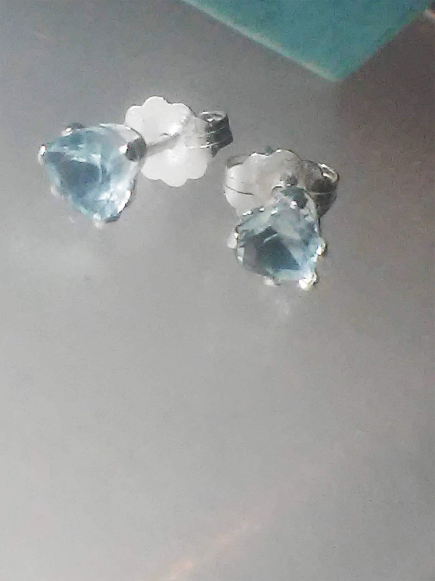 Aquamarine Stud Earrings Heart Shaped Sterling Silver - Gems by Gigi