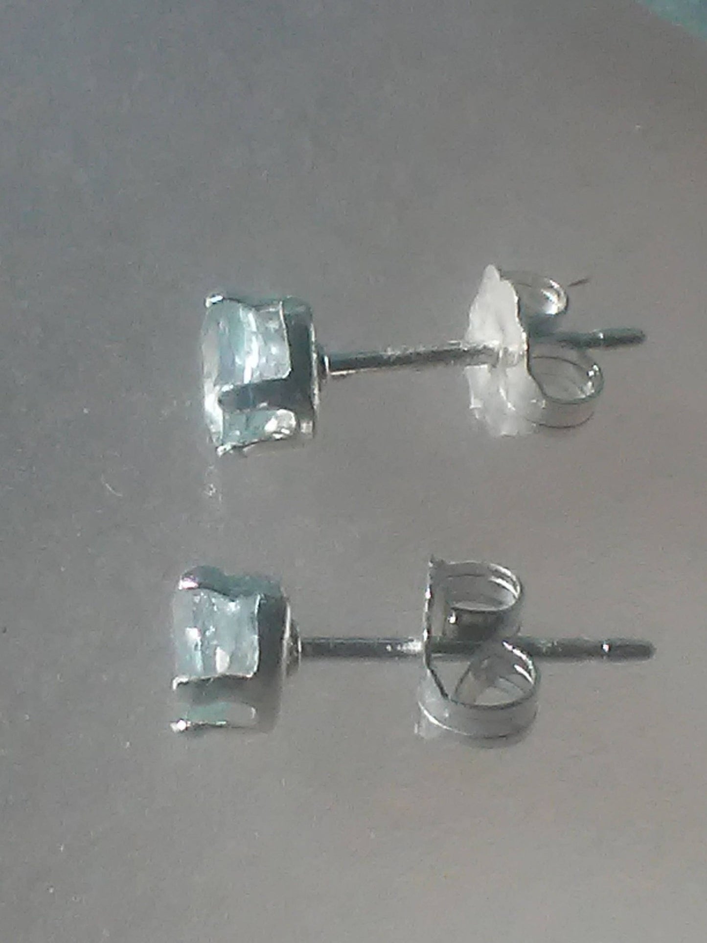 Aquamarine Stud Earrings Heart Shaped Sterling Silver - Gems by Gigi
