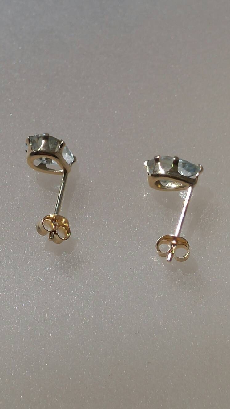 Aquamarine Stud Earrings Pear Shaped 14kt Yellow Gold - Gems by Gigi
