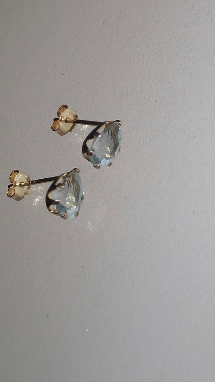 Aquamarine Stud Earrings Pear Shaped 14kt Yellow Gold - Gems by Gigi