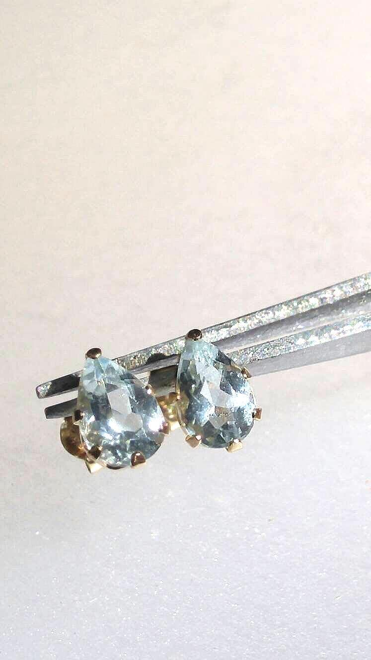 Aquamarine Stud Earrings Pear Shaped 14kt Yellow Gold - Gems by Gigi