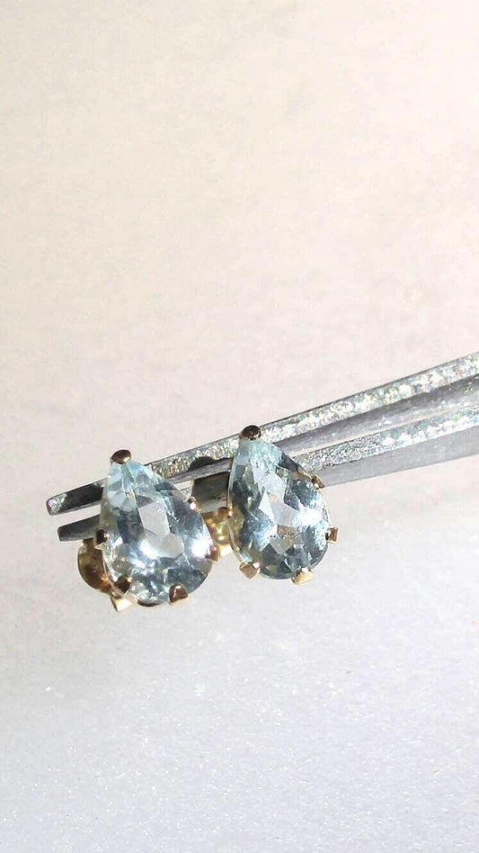 Aquamarine Stud Earrings Pear Shaped 14kt Yellow Gold - Gems by Gigi
