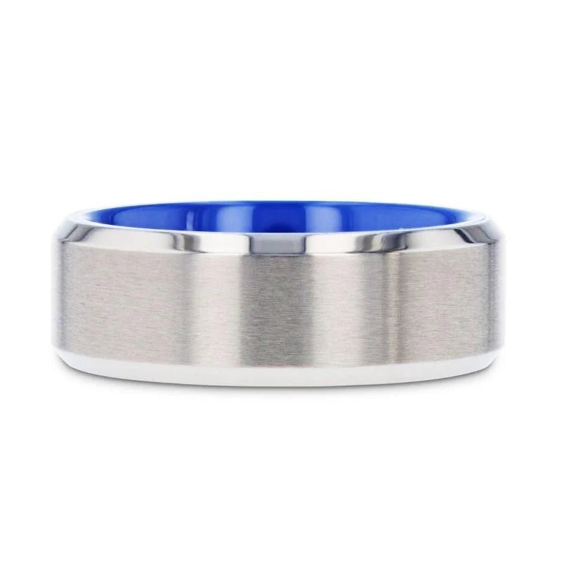 ARCTIC Titanium Band Ring Brushed Blue Inside 8mm - Gems by Gigi