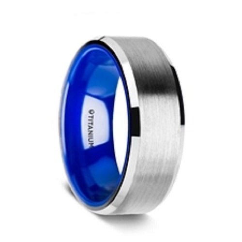 ARCTIC Titanium Band Ring Brushed Blue Inside 8mm - Gems by Gigi
