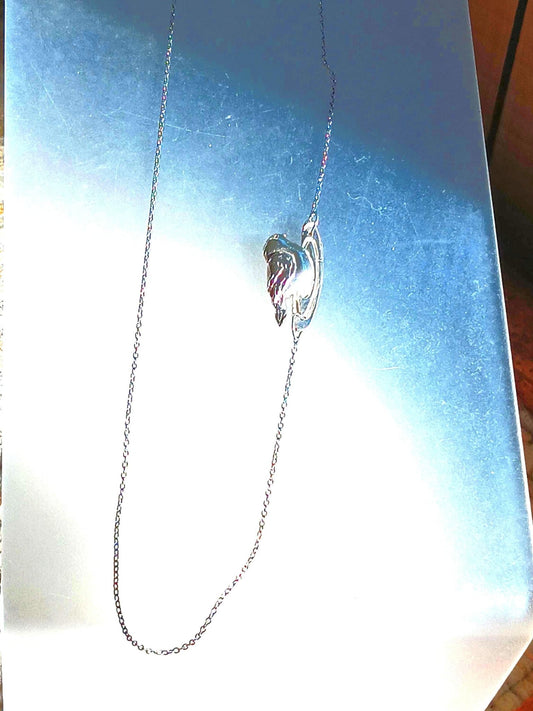 Asymmetrical Bird on a log Necklace Fine Silver Sterling Silver Chain 20 inches - Gems by Gigi