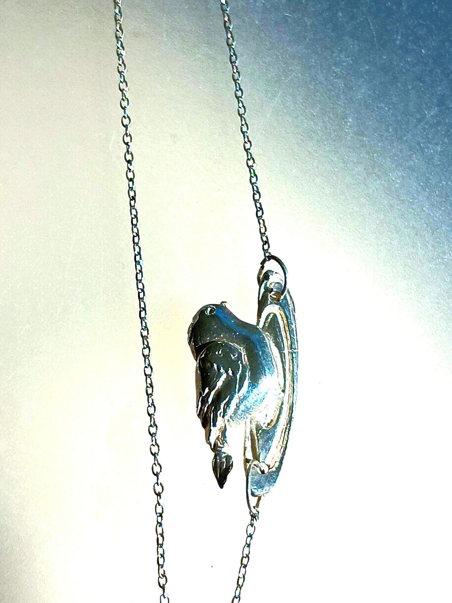 Asymmetrical Bird on a log Necklace Fine Silver Sterling Silver Chain 20 inches - Gems by Gigi