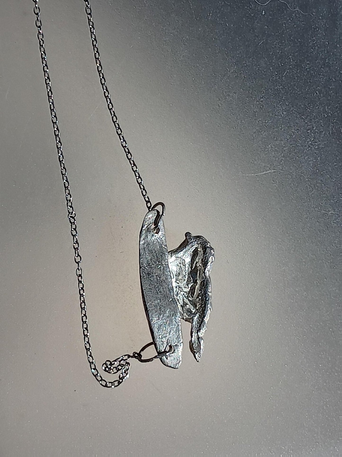 Asymmetrical Bird on a log Necklace Fine Silver Sterling Silver Chain 20 inches - Gems by Gigi