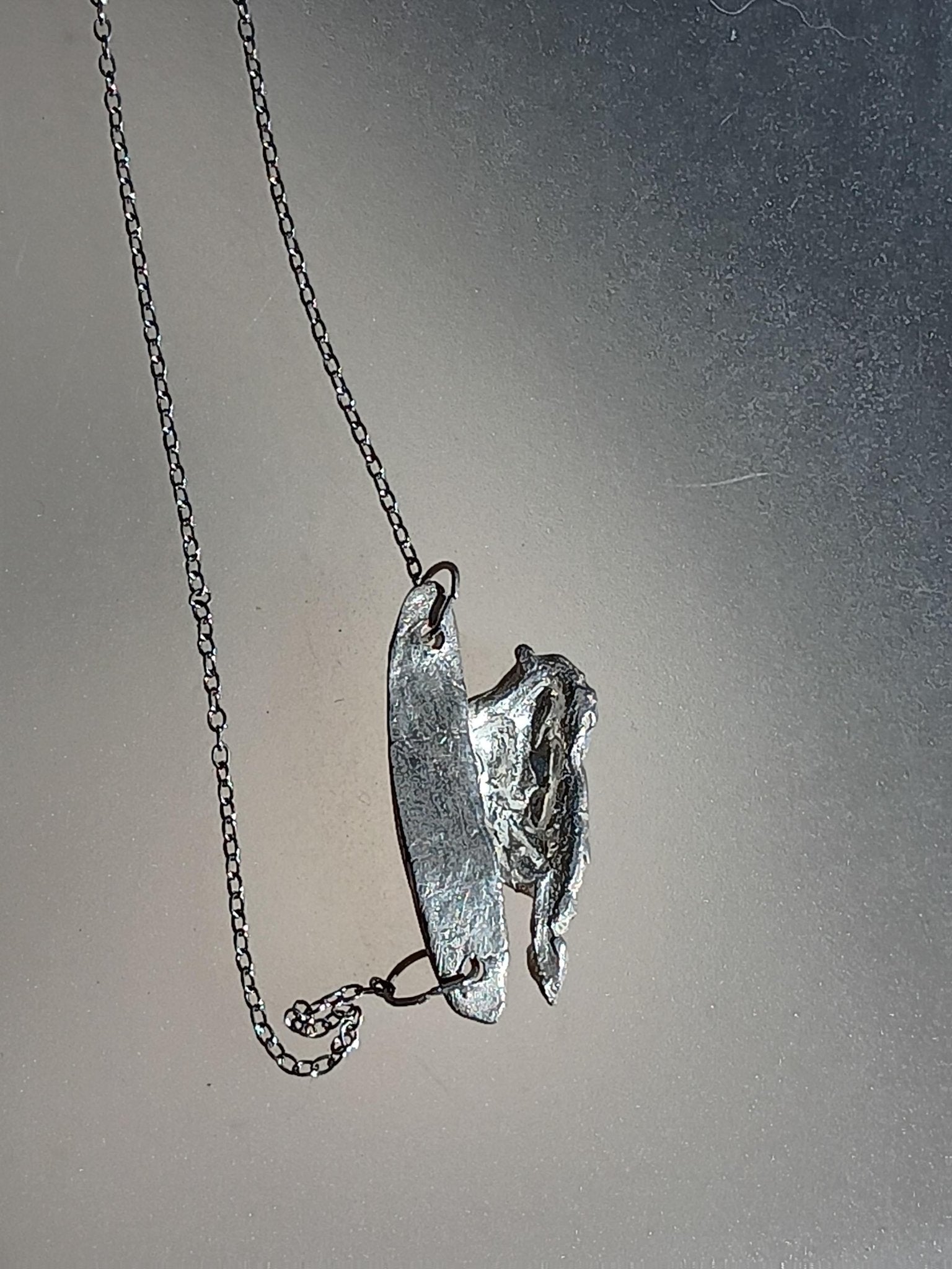 Asymmetrical Bird on a log Necklace Fine Silver Sterling Silver Chain 20 inches - Gems by Gigi