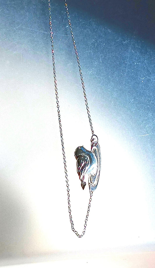 Asymmetrical Bird on a log Necklace Fine Silver Sterling Silver Chain 20 inches - Gems by Gigi