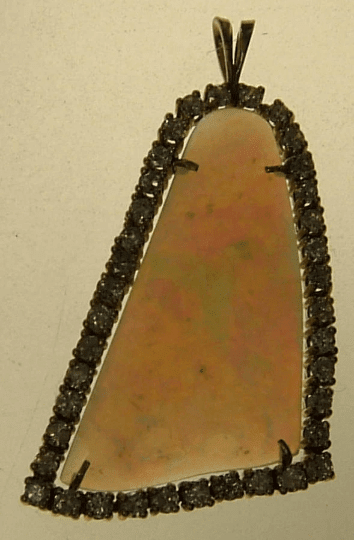 Australian Opal Diamond Halo Pendant Bell Shaped Yellow Gold 14kt - Gems by Gigi
