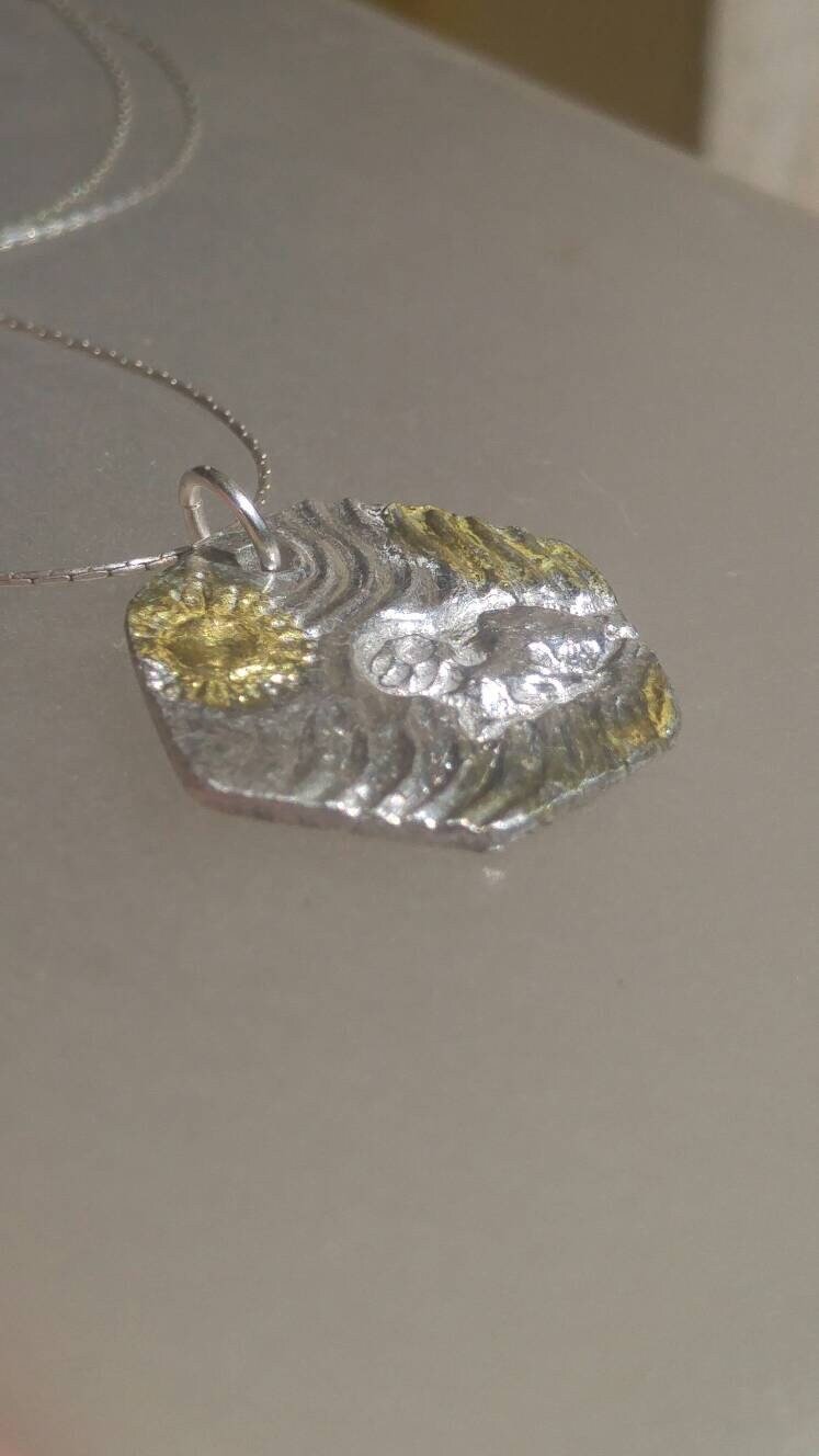 Beach Wave Sun Seal Pendant Hexagon Sterling Silver 22kt - Gems by Gigi