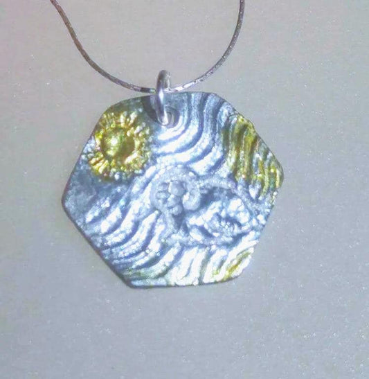 Beach Wave Sun Seal Pendant Hexagon Sterling Silver 22kt - Gems by Gigi