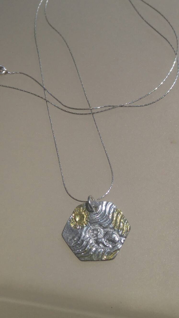 Beach Wave Sun Seal Pendant Hexagon Sterling Silver 22kt - Gems by Gigi