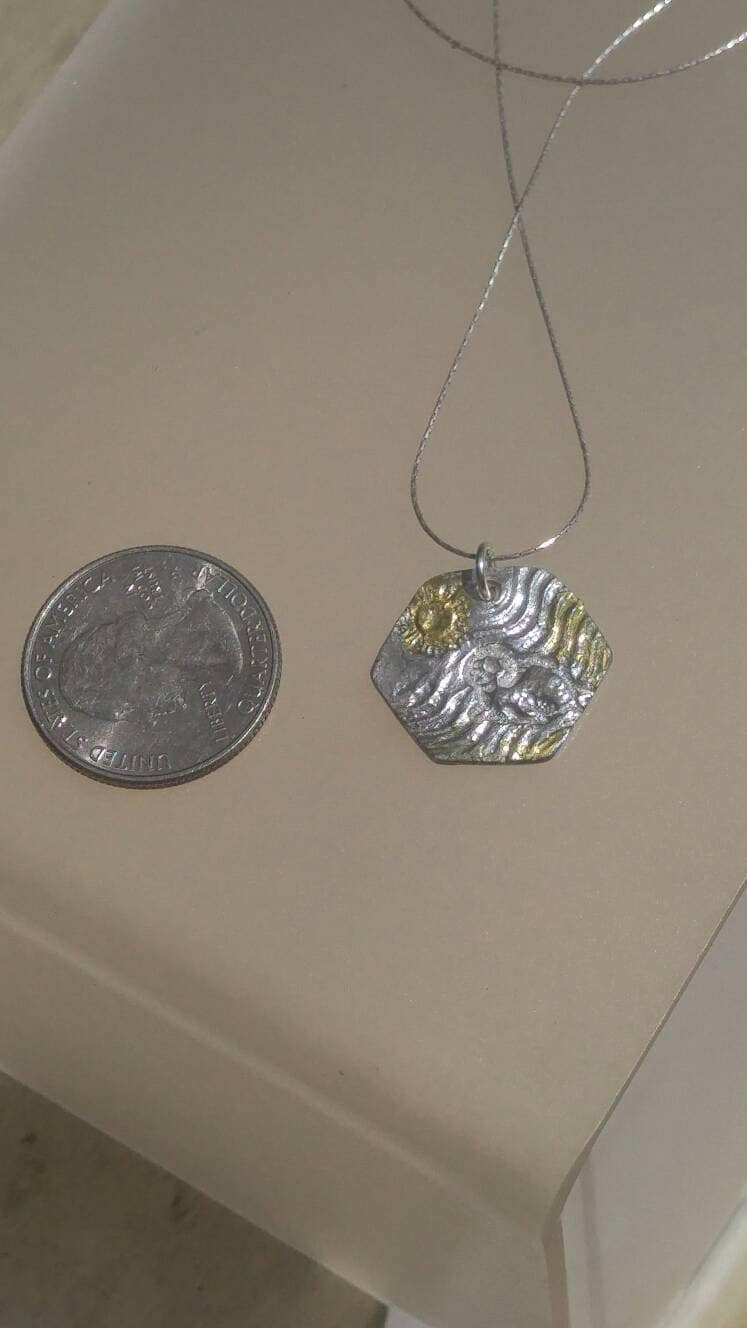 Beach Wave Sun Seal Pendant Hexagon Sterling Silver 22kt - Gems by Gigi