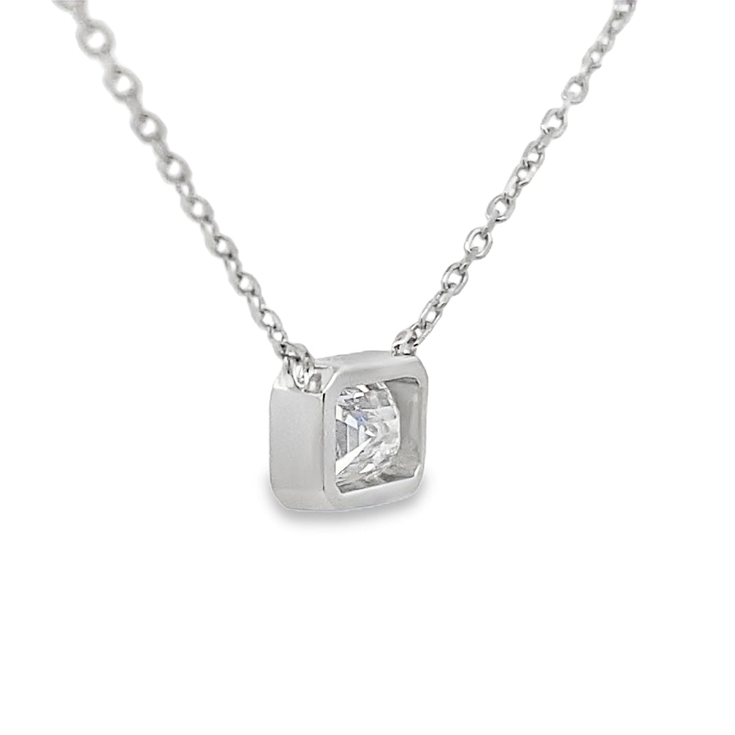 Bezel 1ct Emerald Cut Lab Grown Diamond Solitaire Necklace Sterling Silver - Gems by Gigi