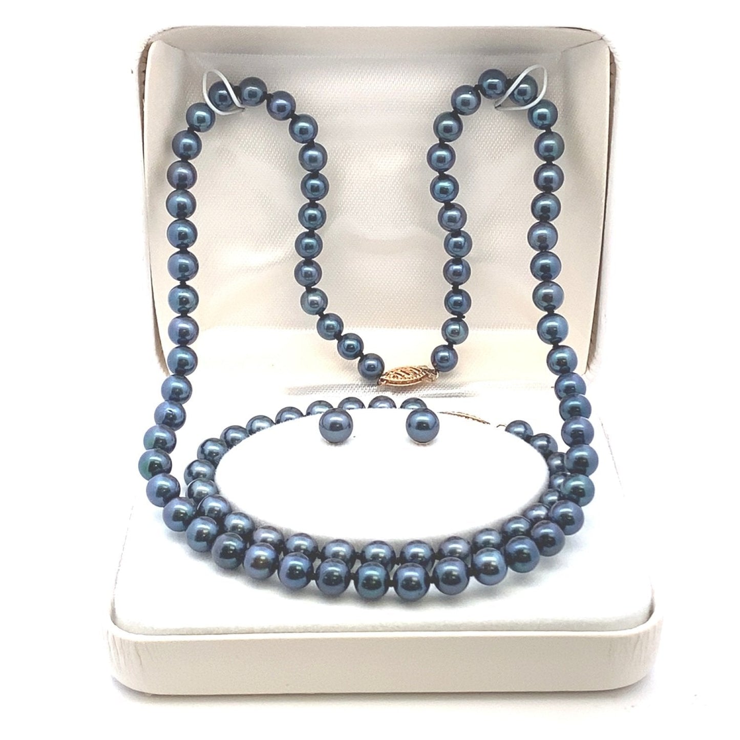 Black Akoya Pearl Jewelry Set Yellow Gold 14kt - Gems by Gigi