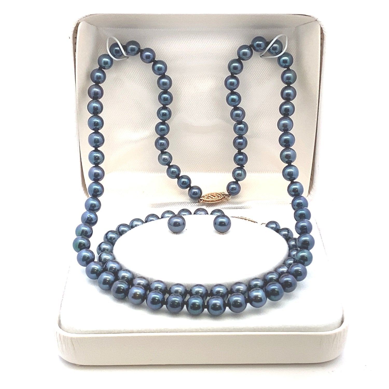Black Akoya Pearl Jewelry Set Yellow Gold 14kt - Gems by Gigi