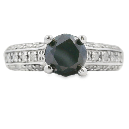 Black Diamond Engagement Ring Sterling Silver 1.25ct - Gems by Gigi