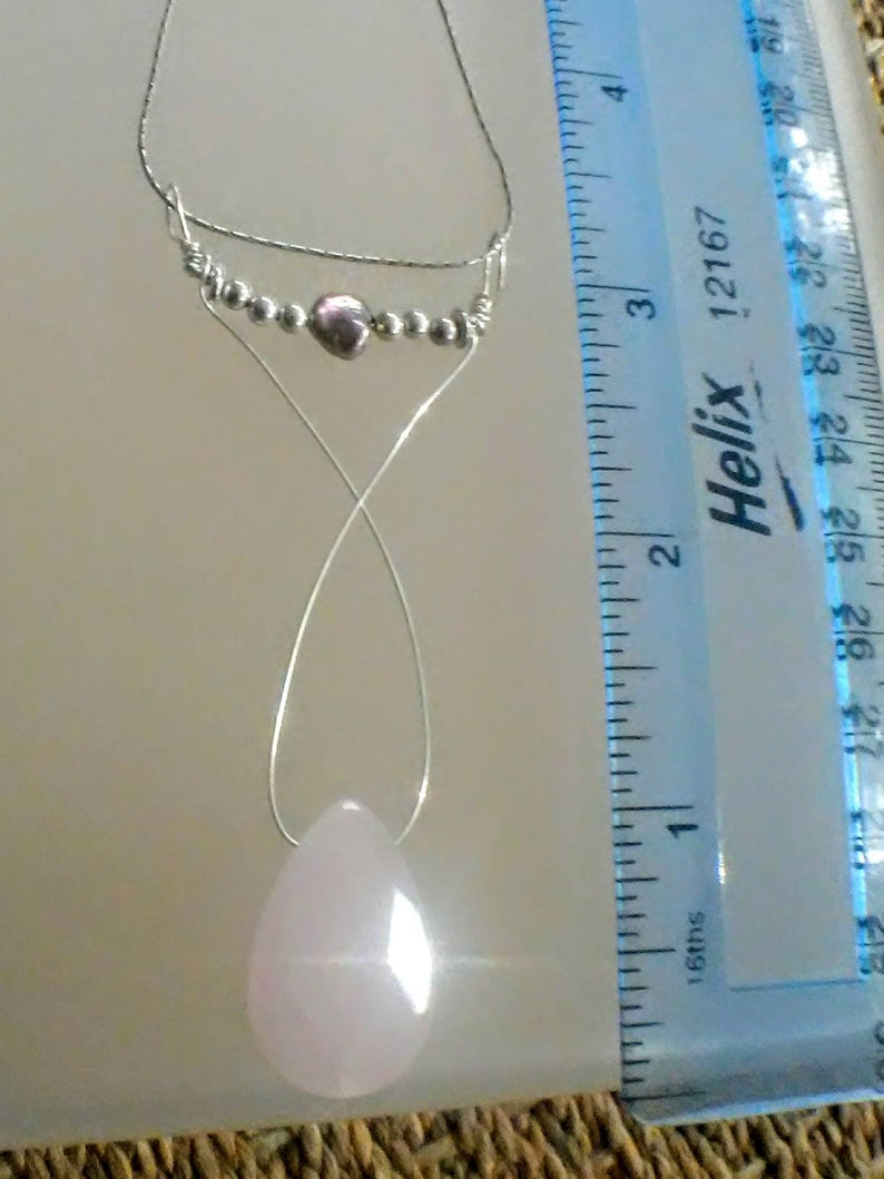 Black Keishi Pearl Rose Quartz Pendant Sterling Silver - Gems by Gigi