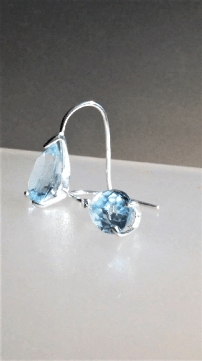 Blue Topaz Teardrop Dangle Earrings Sterling Silver - Gems by Gigi