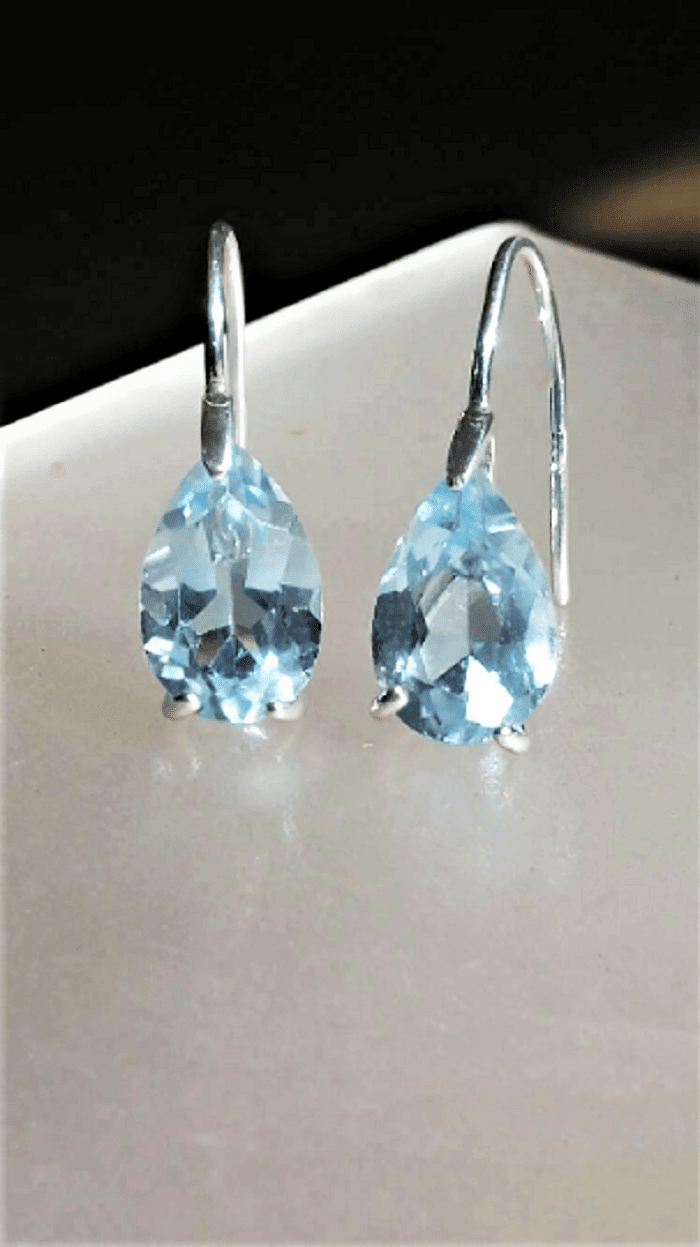 Blue Topaz Teardrop Dangle Earrings Sterling Silver - Gems by Gigi