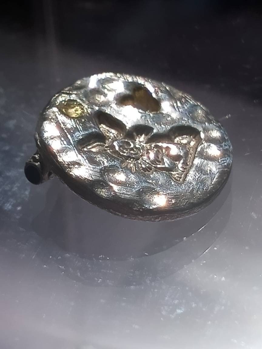Bunny Heart Cut Out Circle Slide Pendant Fine Silver 22kt Gold - Gems by Gigi