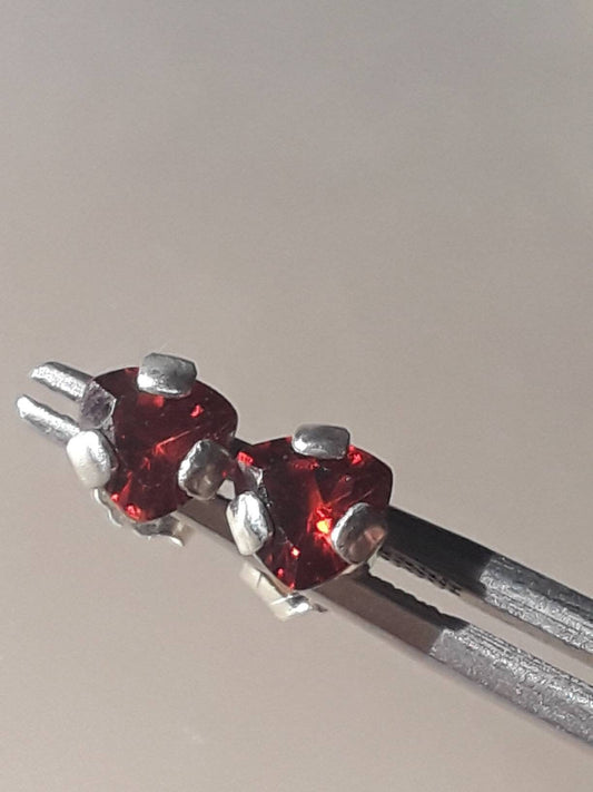 Trillion Garnet Stud Earrings Satin Finish Sterling Silver
