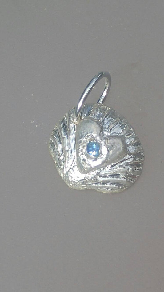 Sapphire Heart Pendant Clam Shell Animal Necklace Sterling Silver