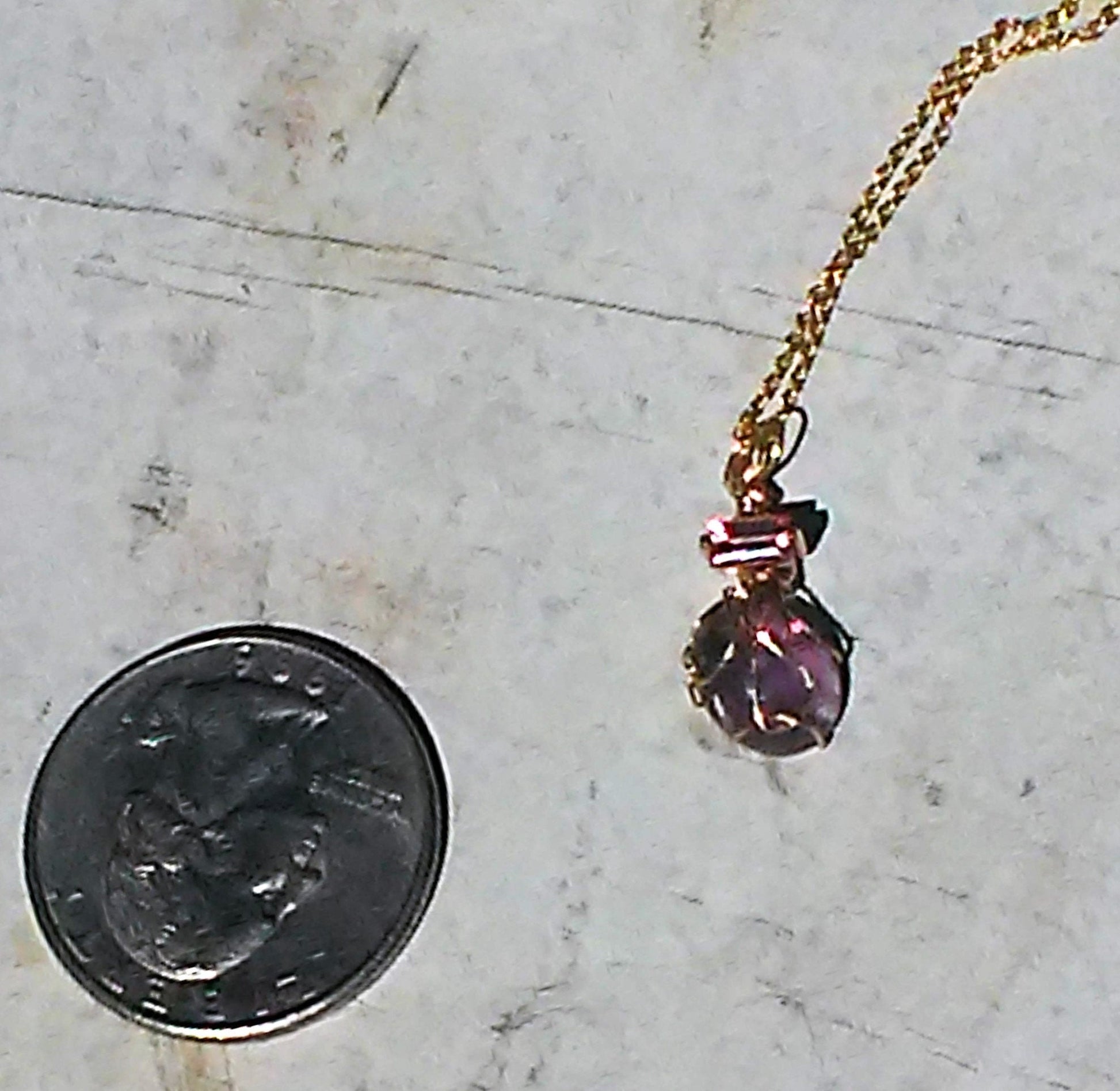 Cabochon Amethyst Baguette Pink Sapphire Pendant 14kt Yellow Gold - Gems by Gigi