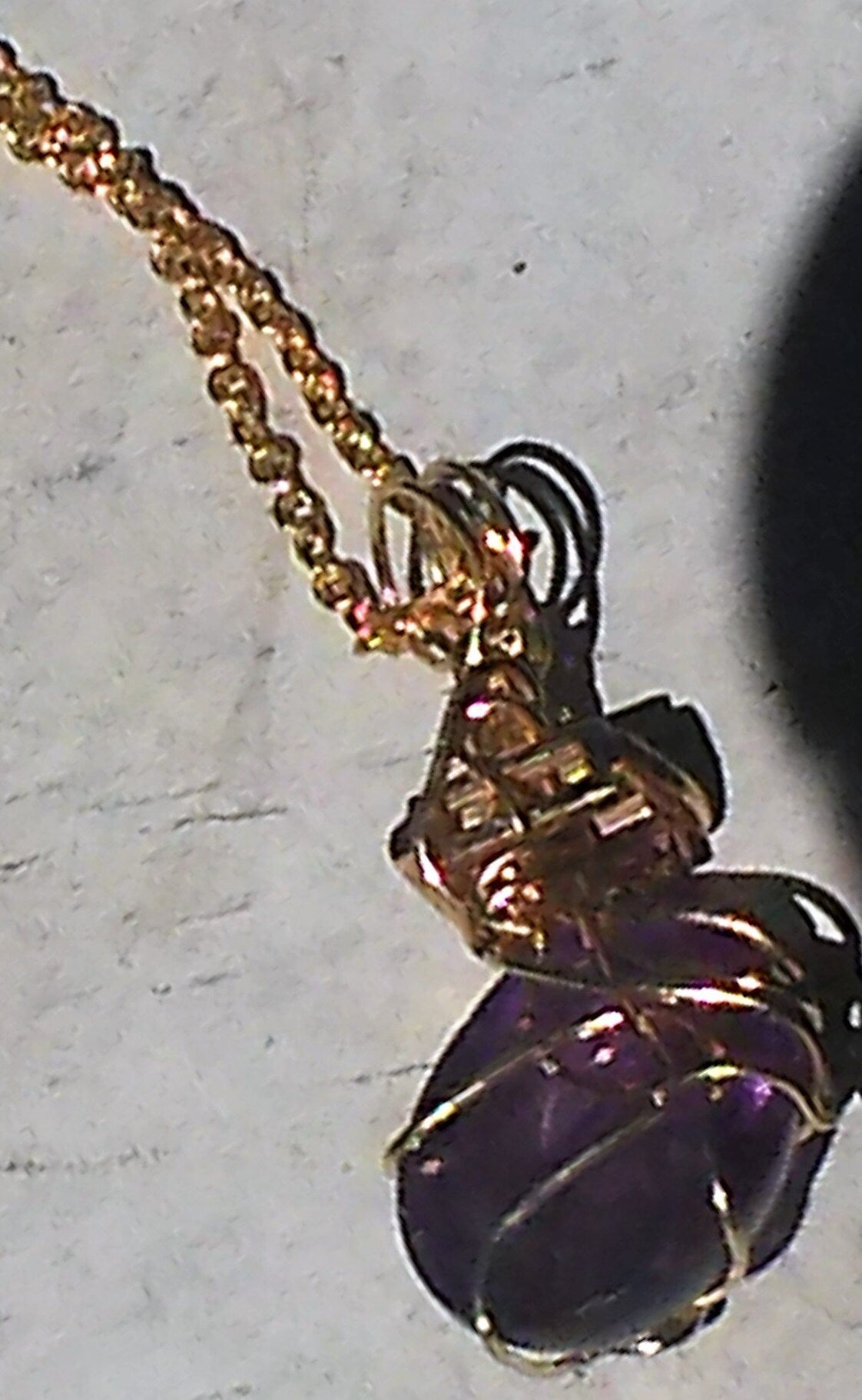 Cabochon Amethyst Baguette Pink Sapphire Pendant 14kt Yellow Gold - Gems by Gigi