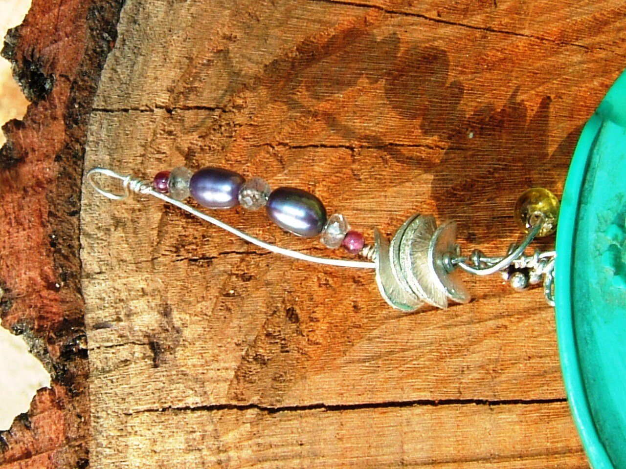 Carved Bead Black Pearl Garnet Pendant Sterling Silver - Gems by Gigi