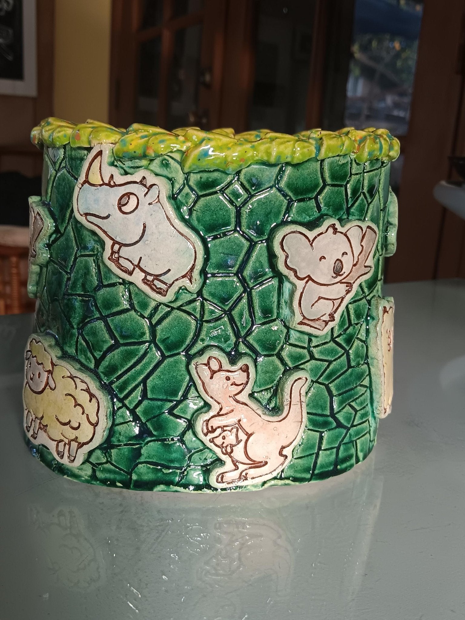 Ceramic Animal Nursery Bin Green Yellow Kids' Room Décor - Gems by Gigi