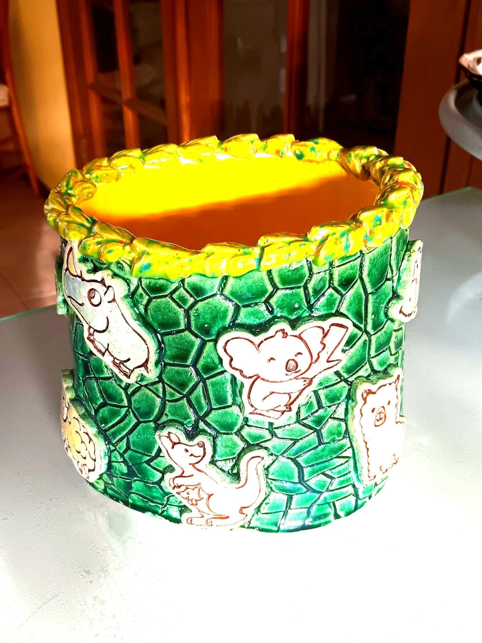Ceramic Animal Nursery Bin Green Yellow Kids' Room Décor - Gems by Gigi