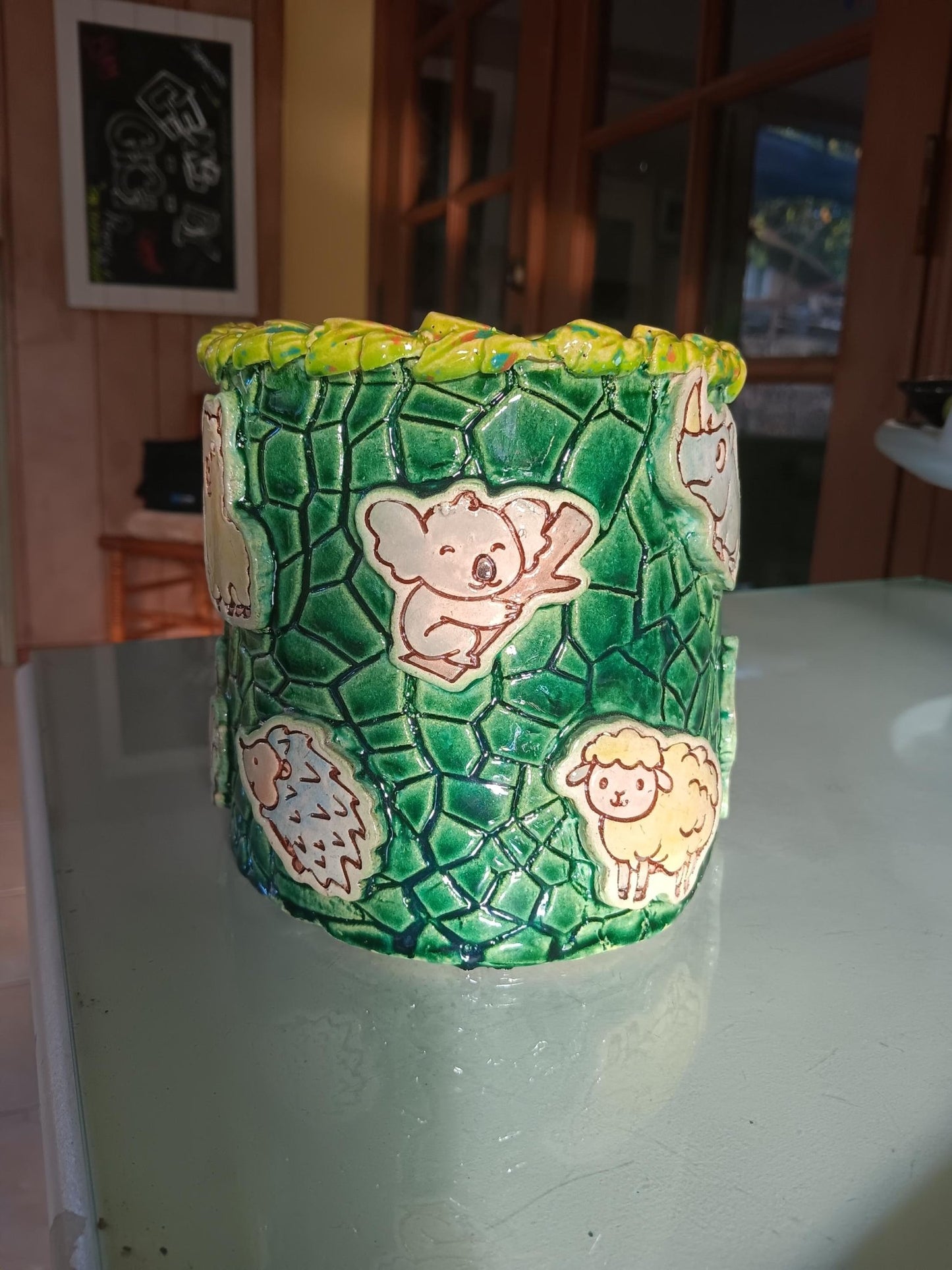Ceramic Animal Nursery Bin Green Yellow Kids' Room Décor - Gems by Gigi