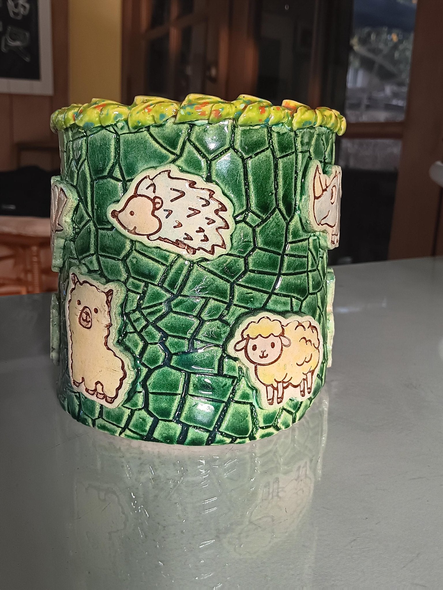 Ceramic Animal Nursery Bin Green Yellow Kids' Room Décor - Gems by Gigi