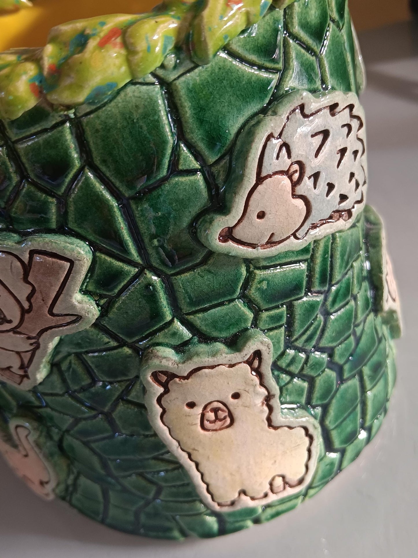 Ceramic Animal Nursery Bin Green Yellow Kids' Room Décor - Gems by Gigi