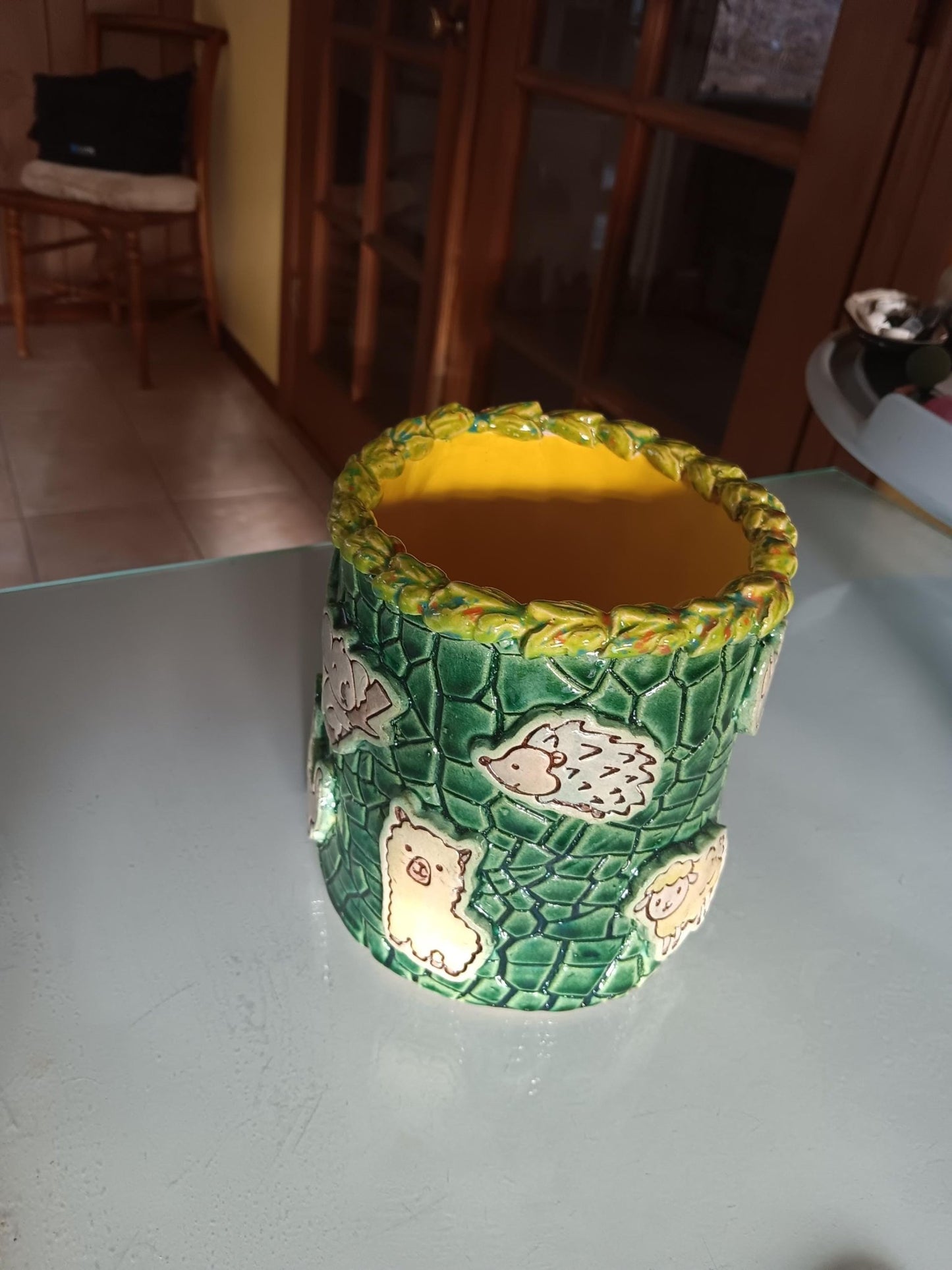 Ceramic Animal Nursery Bin Green Yellow Kids' Room Décor - Gems by Gigi