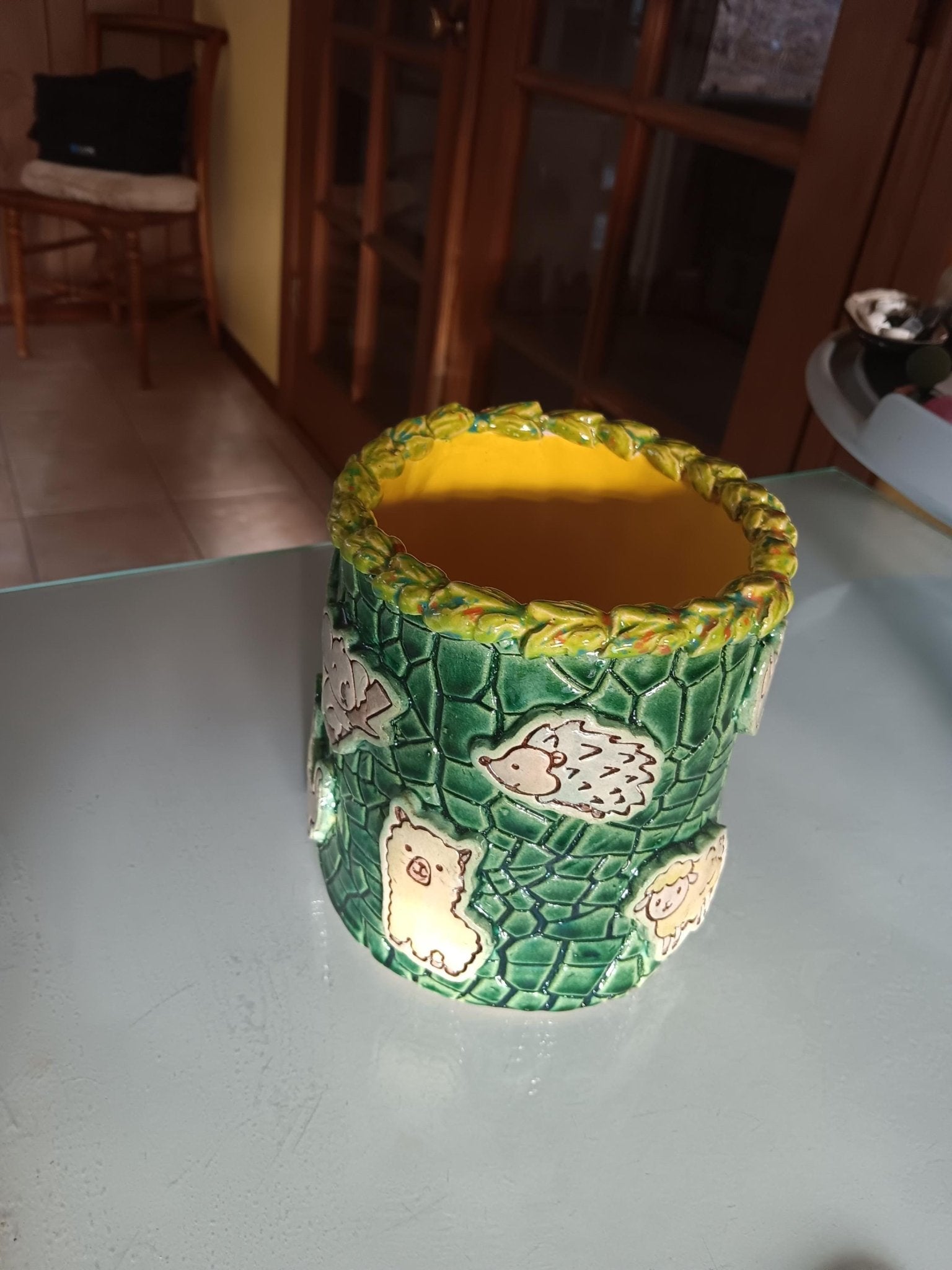 Ceramic Animal Nursery Bin Green Yellow Kids' Room Décor - Gems by Gigi