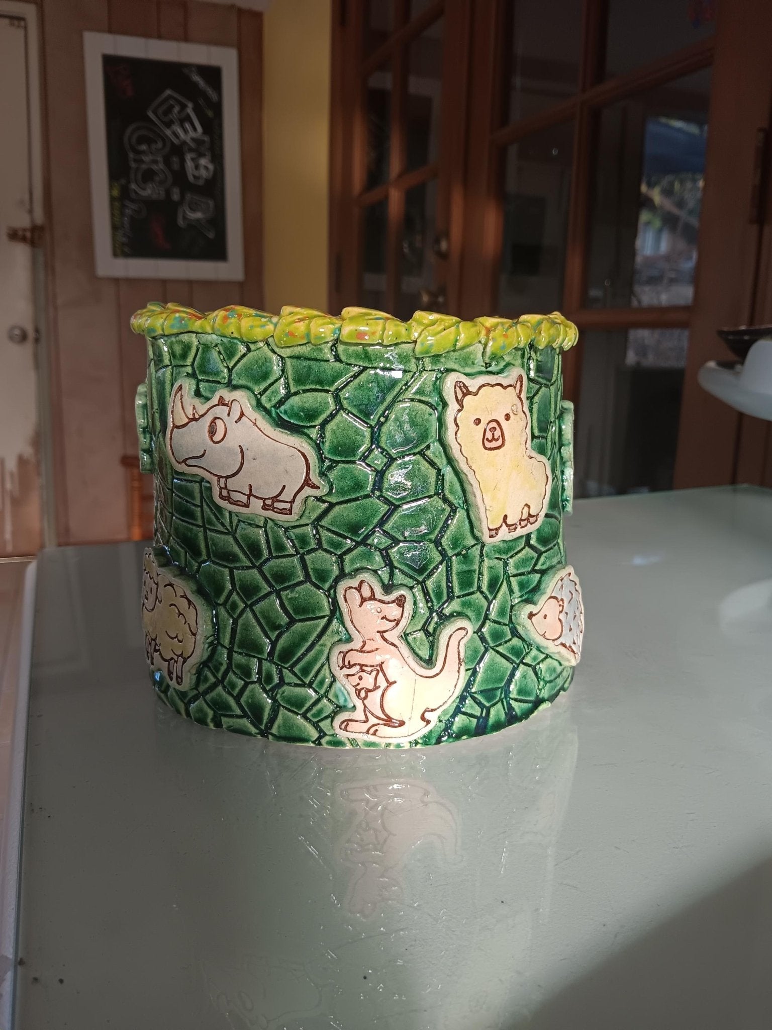 Ceramic Animal Nursery Bin Green Yellow Kids' Room Décor - Gems by Gigi