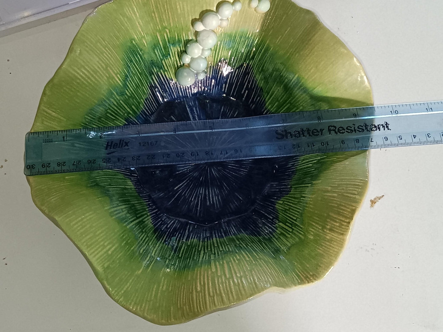 Ceramic Bowl Handmade Textured with Flutter Edge and Bubbles Green Blue - Gems by Gigi