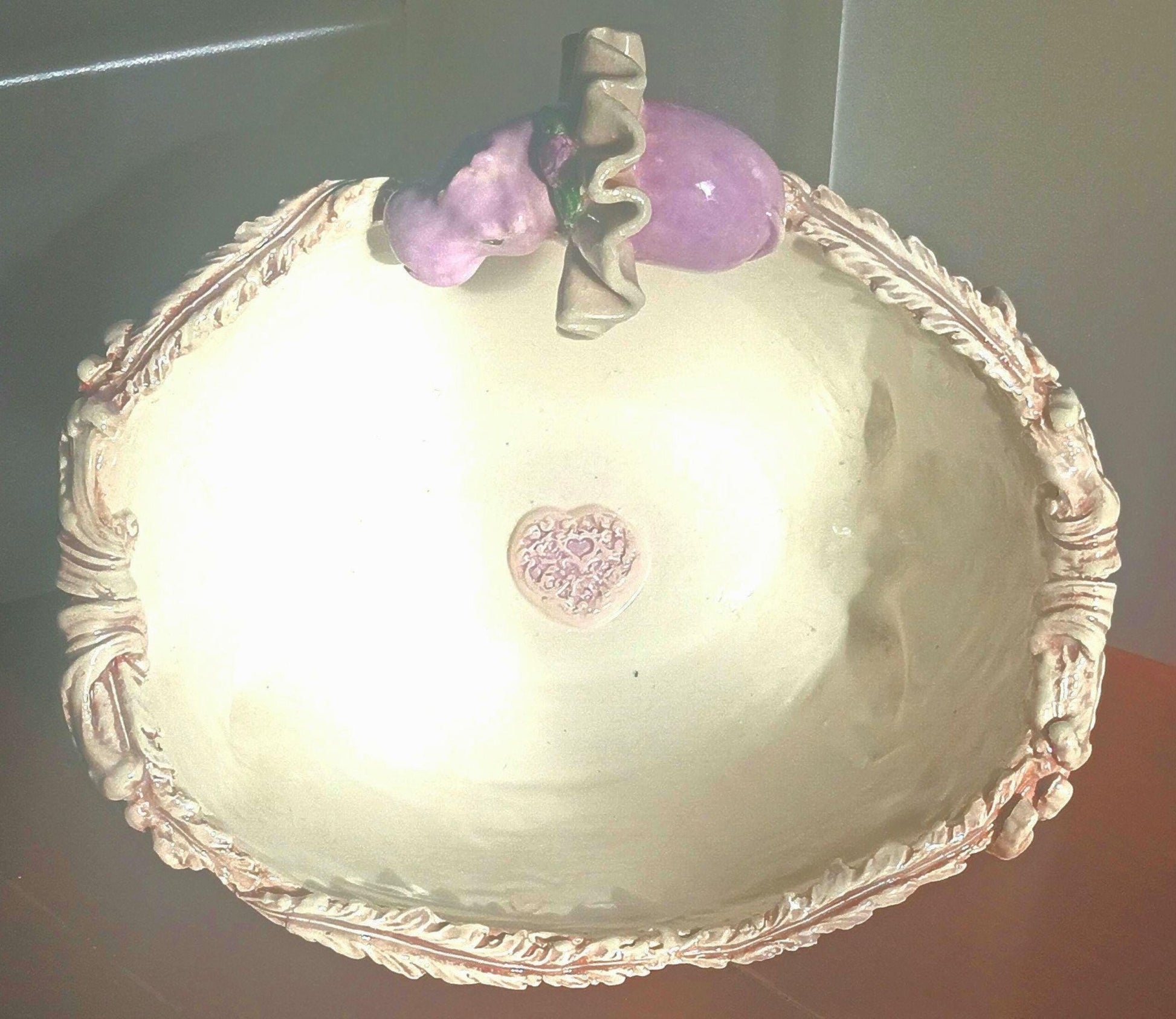 Ceramic Bowl Scalloped edges Purple Hippo Tutu Lace Detail Handmade Fun Décor - Gems by Gigi