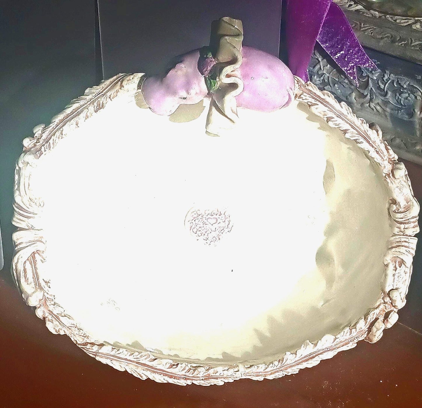 Ceramic Bowl Scalloped edges Purple Hippo Tutu Lace Detail Handmade Fun Décor - Gems by Gigi
