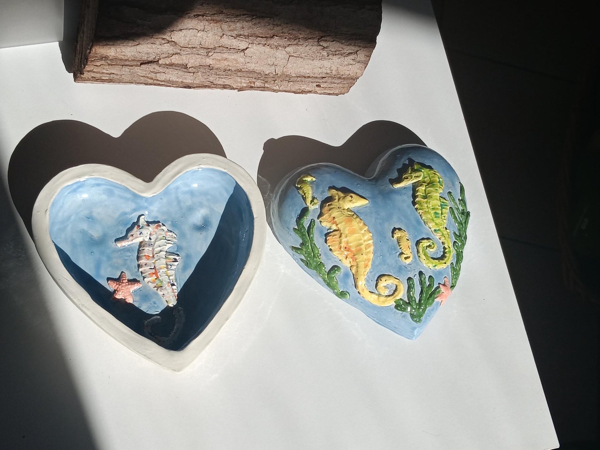 Ceramic Heart Keepsake Handmade Seahorses Seascape Ocean-Inspired Jewelry Holder Coastal Nursery Décor - Gems by Gigi