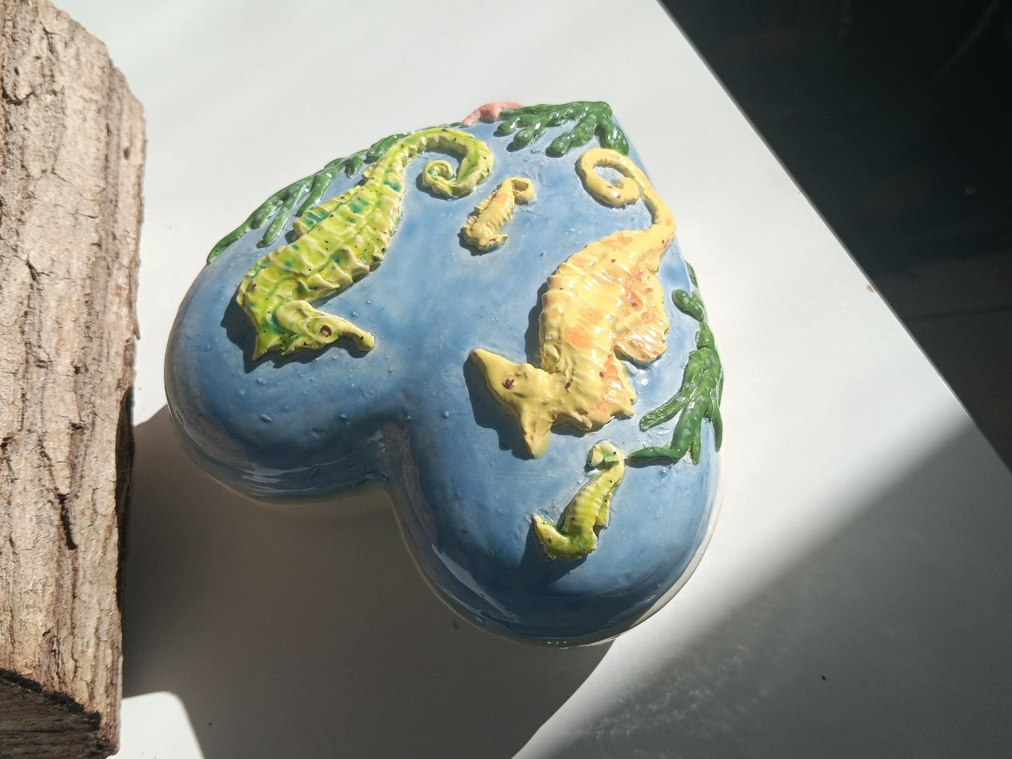 Ceramic Heart Keepsake Handmade Seahorses Seascape Ocean-Inspired Jewelry Holder Coastal Nursery Décor - Gems by Gigi