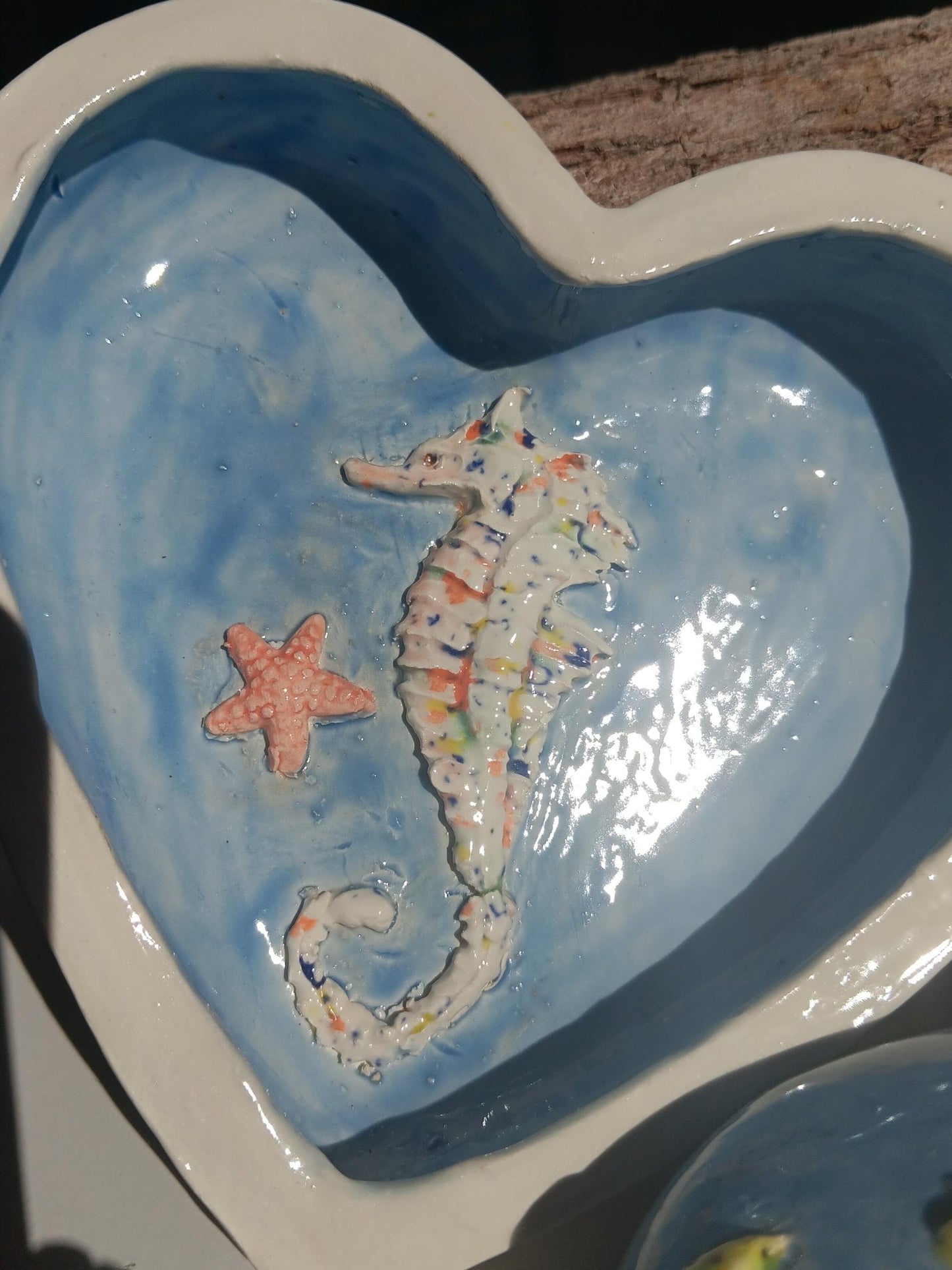 Ceramic Heart Keepsake Handmade Seahorses Seascape Ocean-Inspired Jewelry Holder Coastal Nursery Décor - Gems by Gigi